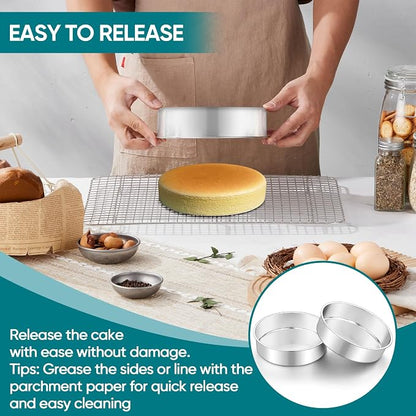 TeamFar 7 Inch Cake Pan, Stainless Steel Round Layer Cake Baking Pans Tins for Birthday Wedding, Non-Toxic & Heavy-Duty, Mirror Finish & Leak Proof, Oven & Dishwasher Safe, Set of 2
