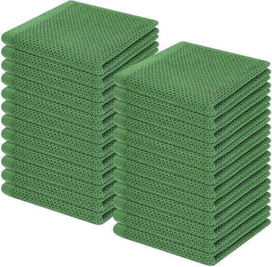 Homaxy 100% Cotton Waffle Weave Kitchen Dish Cloths, Ultra Soft Absorbent Quick Drying Dish Towels, 12 x 12 Inches, 24-Pack, Grass Green