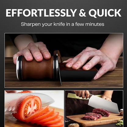 4 Angles High Carbon Stainless Steel Rolling Knife Sharpener with 400, 1000 & 3000 Replacement Discs - Blunt Knife Sharpening Kit with 12°, 15°, 20°, and 25° Sharpening for Kitchen & Chef's Knives