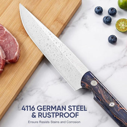 Topfeel Professional Chef Knives Set 3 pcs Sharp Knife -8" Chefs Knifes& 8" Kiritsuke Knife& 5" Utility Knife, German Stainless Steel Chef Knives Set for Kitchen Home Gift
