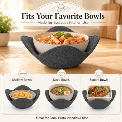 Set 2X Gray 7" sq. x 4" H Bowl Holders - Polyester Hot Soup Holder for Kitchen Gadget - Hot Pot and Japanese Soup Bowls - Microwave Bowl Cozy Safe - Multipurpose Hot Heat Proof Plate Holder