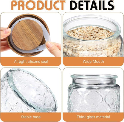Domensi 6 Pcs Vintage Glass Jars 34 oz Glass Storage Jars with Lids Begonia Pattern Airtight Storage Containers for Kitchen Counter Pantry Coffee Bean Grains Tea Sugar Flour Candy Oats