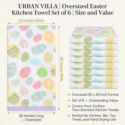 Urban Villa Kitchen Towels Set of 6 Dish Towels for Kitchen 100% Cotton Easter Print Kitchen Towels Mitered Corners Oversized 20X30 Inches Kitchen Towels Highly Absorbent Kitchen Hand Tea Towels