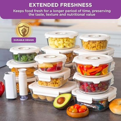 HOLDN’ STORAGE Vacuum Food Storage Containers Manual Pump – Keep Food Fresh Longer, BPA-Free Glass, Leak-Proof, Ideal for Meal Prep, Marinating.