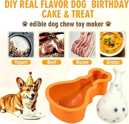 KOLUTI Dog Birthday Cake Silicone Mold, Chicken Drumstick Shape Treat DIY Baking Pan Maker, Nonstick Food Grade Tray for Pets, Fun Gift Dogs Lover, 6.1 x 3.7 x 2.4 inches