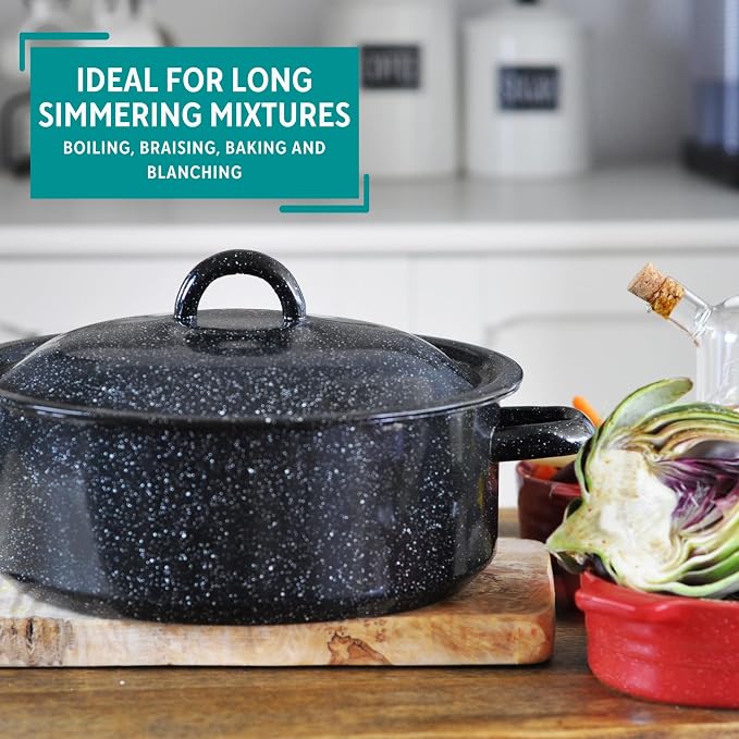 Mirro 4.5 Quart Traditional Vintage Style Black Speckled Enamel on Steel Dutch Oven with Lid, (MIR-10701)