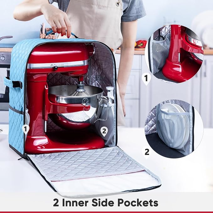 BAGSPRITE Stand Mixer Cover with Appliance Sliders Base Compatible with KitchenAid Mixer-Storage Bag for 6/7/8 Quart with Pockets for Kitchen Aid Accessories and Attachments