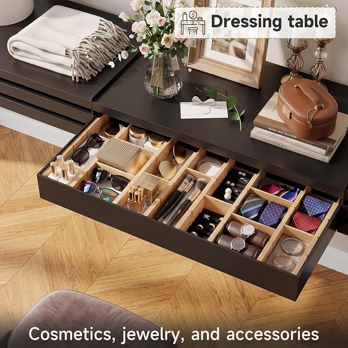Bamboo Drawer Dividers, Expandable Kitchen Drawer Organizer, Include 6 Dividers, 6 Small Inserts and 6 Medium Inserts for Home, Office, Dressers