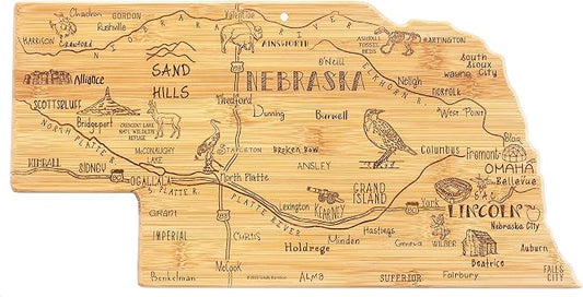 Totally Bamboo Destination Nebraska State Shaped Serving and Cutting Board, Includes Hang Tie for Wall Display