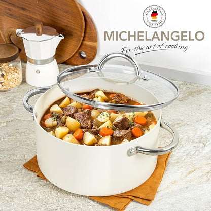 MICHELANGELO Stock Pot with Lid, Nonstick Cooking Pot, 5 Quart Soup Pot with Lid, Non Stick Pots with Stainless Steel Handle, Induction Compatible, Cream