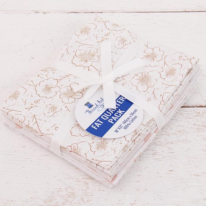 Threadart Exclusive 5 Fat Quarter Bundles - White Vintage Prints 100% Cotton Fabric - Premium 100% Cotton Quilting Fabric - No Duplicates - Full Size Fat Quarters 18"x21" - White