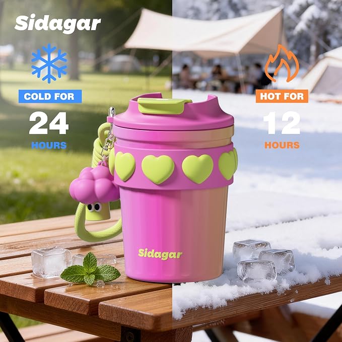 SDGA+ 12 oz Travel Coffee Mug Spill Proof Leak Proof, Stainless Steel Thermal Coffee Cup with Lid, Resuable Cup for Hot and Cold, Portable Tumbler for Women, Rainbow