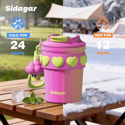 SDGA+ 12 oz Travel Coffee Mug Spill Proof Leak Proof, Stainless Steel Thermal Coffee Cup with Lid, Resuable Cup for Hot and Cold, Portable Tumbler for Women, Rainbow