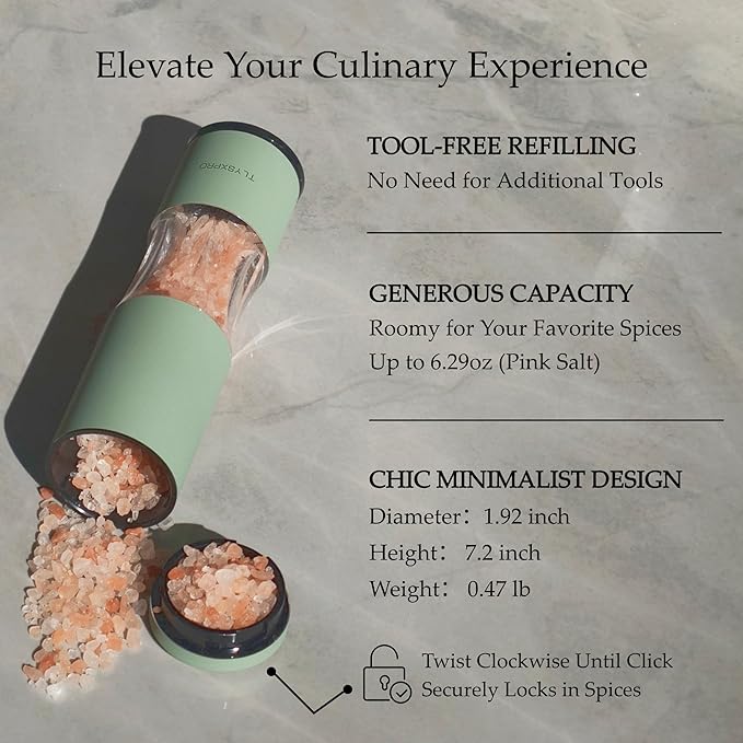Salt and Pepper Grinder Set with Adjustable Coarseness | Manual Pepper Mill Grinder with Refillable Design | Ceramic Core | Kitchen Essential (2 Packs, White)