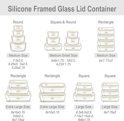 Urban Green Glass Food Container Set with Silicone Glass Lid, 3 Pack, Airtight, LeakProof, 100% Plastic Free, Meal Prep Containers (White Color)