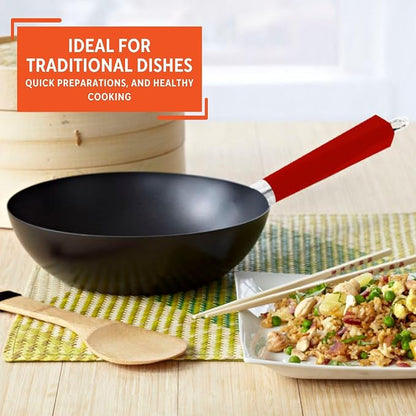 IMUSA USA Inch, Red PAN-10046 12" Nonstick Carbon Steel Wok, Handle