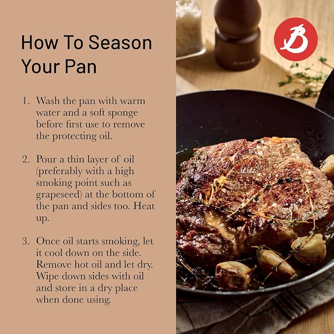 de Buyer - Blue Carbon Steel Fry Pan 2mm Thick - 11” Diameter, 8.3” Cooking Surface - Oven Safe - Naturally Non-Stick Finish - Made in France