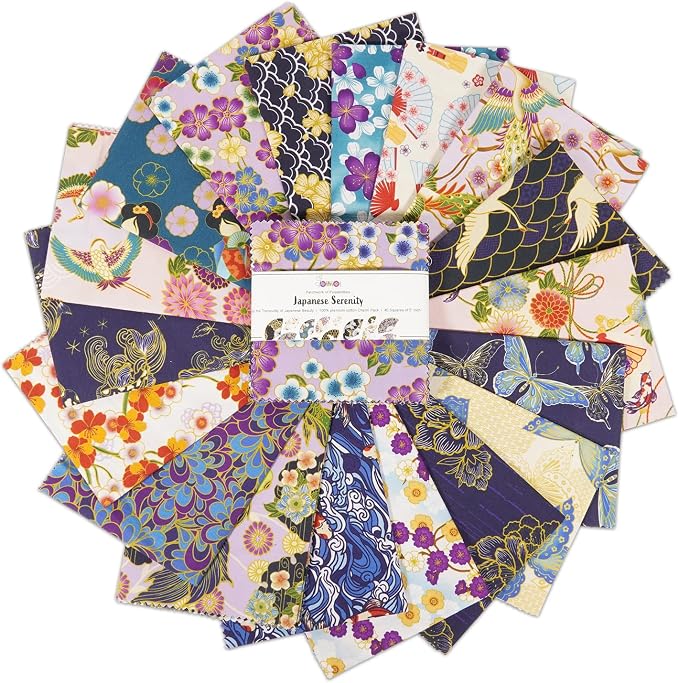 Soimoi 40 Pcs Cotton Fabric Squares Bundles Charm Packs for Quilting, Fat Quarter Layer Cakes, Precuts Quilt Squares 5 x 5 inches, DIY Fabric Bundle - Japanese Serenity