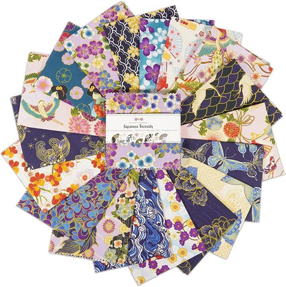 Soimoi 40 Pcs Cotton Fabric Squares Bundles Charm Packs for Quilting, Fat Quarter Layer Cakes, Precuts Quilt Squares 5 x 5 inches, DIY Fabric Bundle - Japanese Serenity