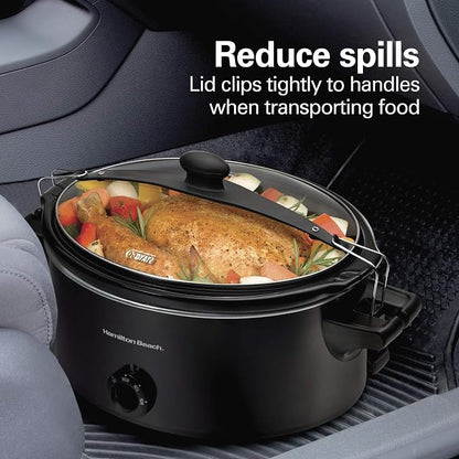 Hamilton Beach Stay or Go Portable Slow Cooker with Lid Lock, Dishwasher-Safe Crock, 6-Quart, Black 33261