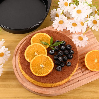 HUAKENER 8 Inch Cake Pan - Set of 3 Round Cake Pans with 100 Pieces Parchment Paper, Non-stick Cake Baking Pans with Handle, Dishwasher Safe