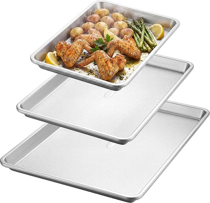 Roshtia 3 Packs Non Stick Baking Pan Set, Heavy-gauge Carbon Steel 13 Inch 15 Inch 18 in Commercial Home Baking Sheet Pans Cookie Sheets, Half/quarter Pans for Oven