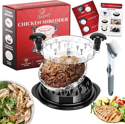 Chicken Shredder Tool Twist 10" Upgraded 3-Layer Meat Shredder for Chicken Breast, Pork & Beef | Transparent Visible Lid Food Shredder with Removable Plate, Soap Dispenser Brush, Non-Slip, BPA-Free