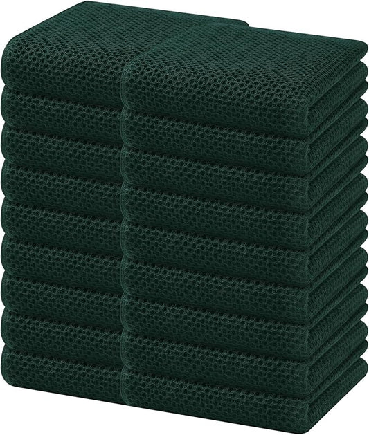 Homaxy 100% Cotton Waffle Weave Kitchen Dish Towels, Ultra Soft Absorbent Quick Drying Cleaning Towel, 13 x 28 Inches, 18-Pack, Blackish Green