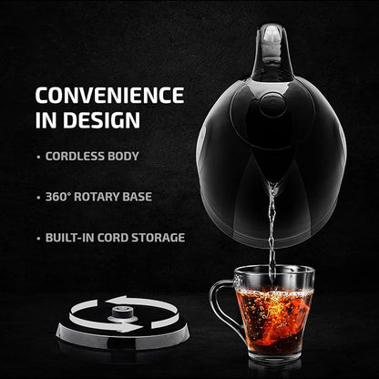OVENTE Electric Kettle,1.7L Fast Boiling Water Heater for Coffee or Tea,BPA Free with Water Level Gauge,Auto Shut-Off,Boil-Dry Protection,Indicator Light and Removable Filter,Black KP72B,(Pack of 12)