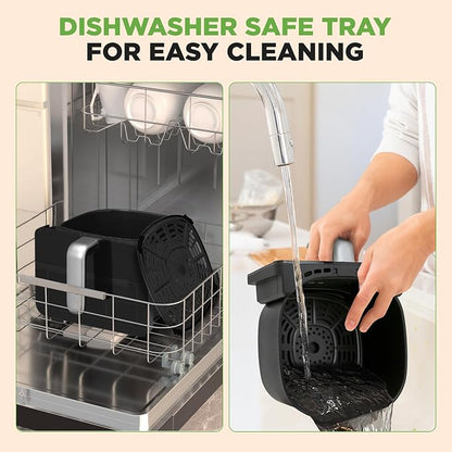 NutriChef 6 Liter Electric Air Fryer & Food Steamer Function | 12-1 Preset Cooking Functions, Fries, Chicken, & More | Transparent Window & Food Steaming option for Best Cooking Results | Black