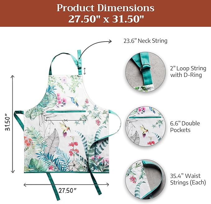 Maison d' Hermine 100% Cotton Apron for women with Pocket Kitchen Chef Apron for Men Cooking Spring Summer