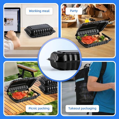 YANGRUI 50-Pack 28oz 9x6 Takeout Containers - Shrink Wrapped No Pre-Wash | Heavy Duty Mineral PP, Microwave & Freezer Safe | Reusable Clamshell for Meal Prep, Work Lunch, Leftovers, Picnic & Party