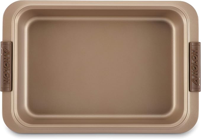 Anolon Bronze Nonstick Baking Pan With Lid / Nonstick Cake Pan With Lid, Rectangle - 9 Inch x 13 Inch, Brown