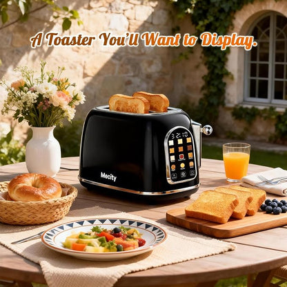 Mecity Toaster 2 Slice, Touch Screen Wide Slot Retro Toaster For Breads Bagel Muffin Waffle, House Warming Gift New Home, 120V 825W, Jet Black