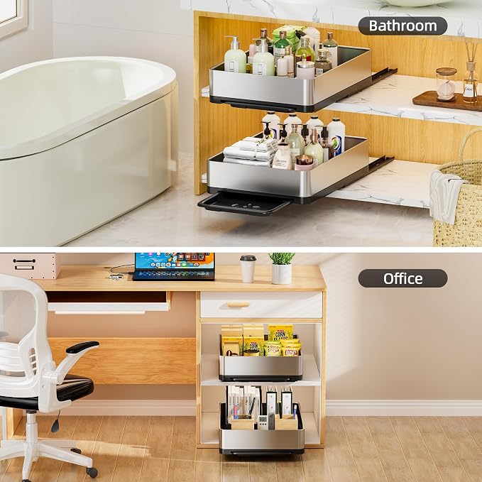 Ewaiira Pull Out Spice Rack Organizer for Cabinet 12.6" Wx16.5 D, Heavy Duty Slide Out Pantry Shelves, Stainless Steel Sliding Cabinet Drawers, Pull Out Narrow Organizer for Kitchen Cabinets, 1 Pack