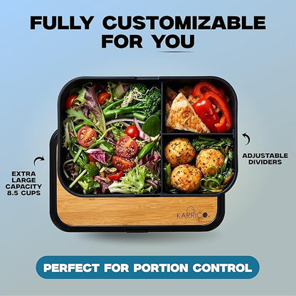 KARRICO 68oz Bento Box Adult - Stackable Lunch Containers For Adults, Leak-Proof Mens Tupperware & Lunch Box Containers - Black Double Food Container, Meal Prep Office Lunchbox With Dividers