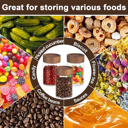 Coffee Jar with Wood Lid, 2 Pack 7oz 220ml Glass Canister with Wooden Airtight Lids, Empty Food Storage Containers, Screw Top Glass Mason Jars for Spice, Sugar, Tea, Oatmeal, Salad, Beans, Nuts