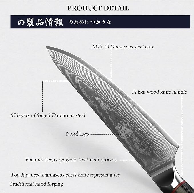 MITSUMOTO SAKARI 8 Inch Japanese Chef Knife, AUS-10 Japanese Gyuto High Carbon Steel Core Gyuto Knife, Hand Forged Professional Kitchen Knife, Sandalwood Box for Family & Restaurant