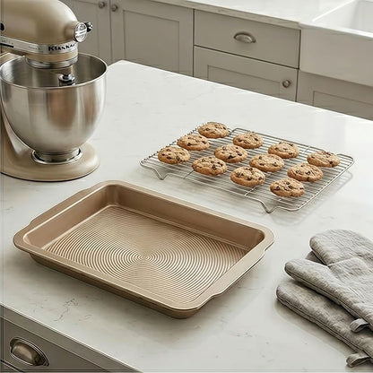 4-Piece Baking Set, 2 Nonstick 17'' Carbon Steel Baking Pans with 2 Raised Wire Racks | Deep Baking Sheets with Cooling Rack, Heavy Duty Baking Tray Cooking Sheet Pan, Kitchen Cookware Set