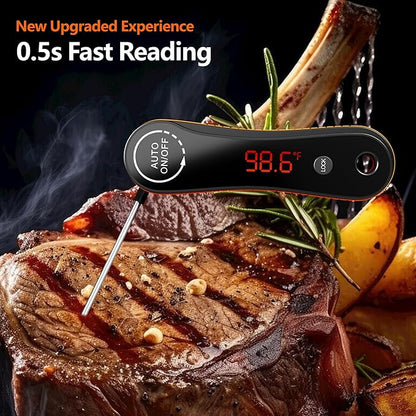 Digital Meat Thermometer for Food Cooking, Paysean 0.5s Instant Read ±0.5℉ with Auto-Rotating Backlit Display, IP67 Waterproof for Kithchen, Grilling, BBQ, Liquid, Gift for him