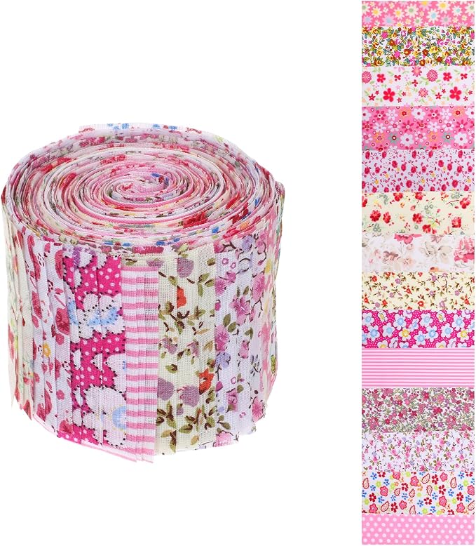 42Pcs Jelly Roll Fabric Strips Soft Cotton Quilting Fabric 2.5 x 20 Inch Pre-Cut Cotton Strips Bundles for Quilting Crafting and Sewing(Red and Pink)
