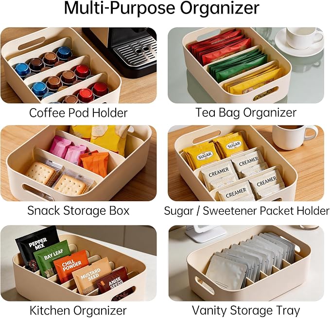 Seasoning Packet Organizer, 6 Compartments Plastic Packet Organizer Pantry Storage Caddy for Spice Packets, Kitchen Cabinet, Tea Bags