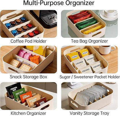 Seasoning Packet Organizer, 6 Compartments Plastic Packet Organizer Pantry Storage Caddy for Spice Packets, Kitchen Cabinet, Tea Bags