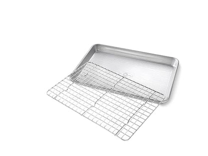 USA Pan Half & Quarter Sheet Baking Pan and Bakeable Nonstick Cooling Rack Set, Metal