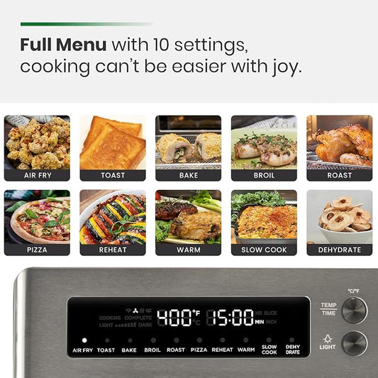 VAL CUCINA Infrared Heating 26.3 QT Air Fryer Toaster Oven, Large Countertop Convection Oven 10-in-1 Combo, 6-Slice Toast, Enamel Baking Pan Easy Clean with Recipe Book, Black Matte Stainless Steel