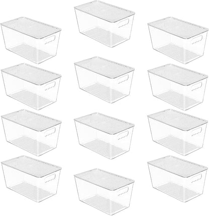 Vtopmart 12 Pack Clear Stackable Storage Bins with Lids, Medium Plastic Containers with Handle for Pantry Organizer and Storage,Perfect for Kitchen,Fridge,Cabinet, Closet,Bathroom Organization