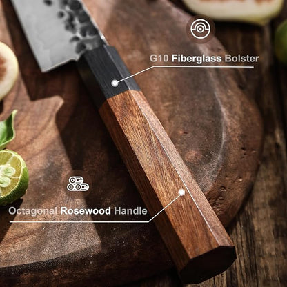 Sunnecko 5.5 Inch Paring Knife Japanese Kitchen Knife Sharp, Fruit Knife Carbon Steel 3-Layered 9CR18MOV, Rosewood Handle Gift Box