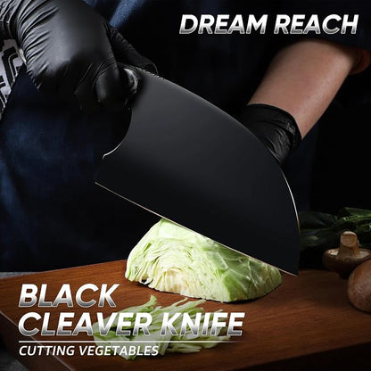 Dream Reach Serbian Chef Knife - Full Tang Butcher Cleaver for Meat Vegetables, Hand Forged Black Chopping Knife for Kitchen Birthday Mother Father Gift Idea