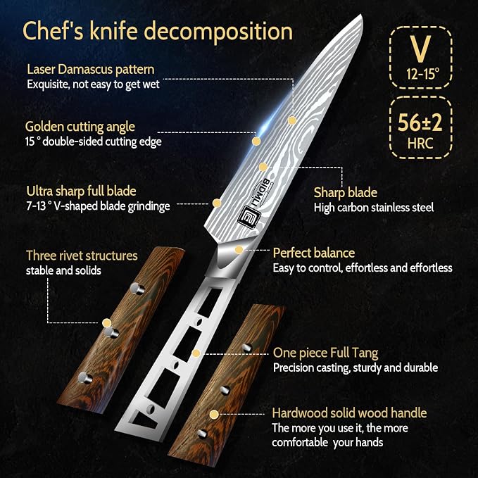 17-Pack kitchen knife set, wooden blocks,sharp high carbon stainless steel blades,hardwood handles,Sharpener,chicken bone clipper,microfiber towels,gift packaging,for families, restaurants, chefs.