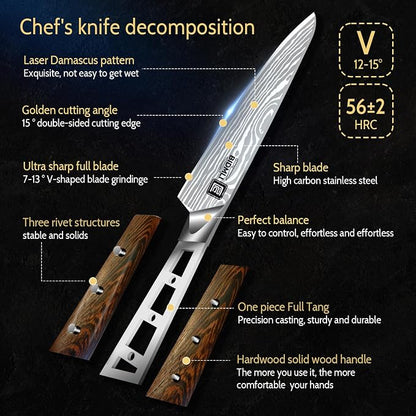 17-Pack kitchen knife set, wooden blocks,sharp high carbon stainless steel blades,hardwood handles,Sharpener,chicken bone clipper,microfiber towels,gift packaging,for families, restaurants, chefs.